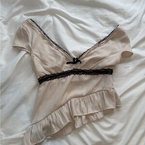 La Hearts Cream and Black Lace Top